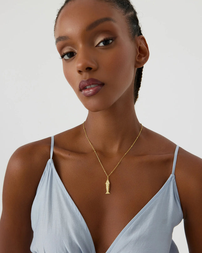 Fish Necklace, 18K Gold-Plated 3D Moving Fishbone Necklace - Dabas Minimalist