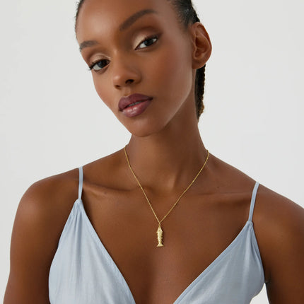 Fish Necklace, 18K Gold-Plated 3D Moving Fishbone Necklace - Dabas Minimalist