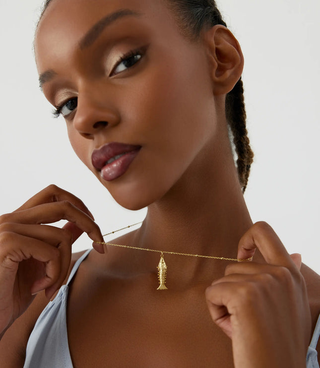 Fish Necklace, 18K Gold-Plated 3D Moving Fishbone Necklace - Dabas Minimalist