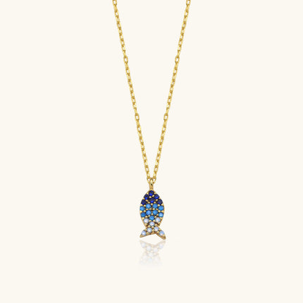 Fish Necklace with Colorful CZ Stones, 18K Gold-Plated Sterling Silver - Dabas Minimalist