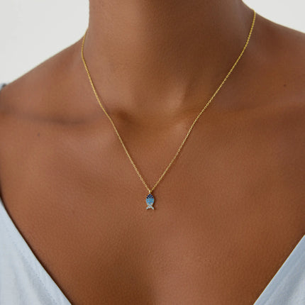 Fish Necklace with Colorful CZ Stones, 18K Gold-Plated Sterling Silver - Dabas Minimalist
