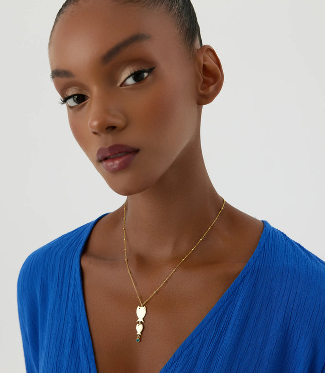 Mother Fish and Baby Necklace with Evil Eye - 18K Gold-Plated Sterling Silver - Dabas Minimalist