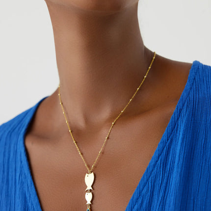 Mother Fish and Baby Necklace with Evil Eye - 18K Gold-Plated Sterling Silver - Dabas Minimalist