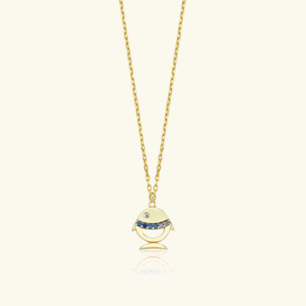Tiny Fish Necklace with Colorful CZ Stone, 18K Gold-Plated Sterling Silver - Dabas Minimalist