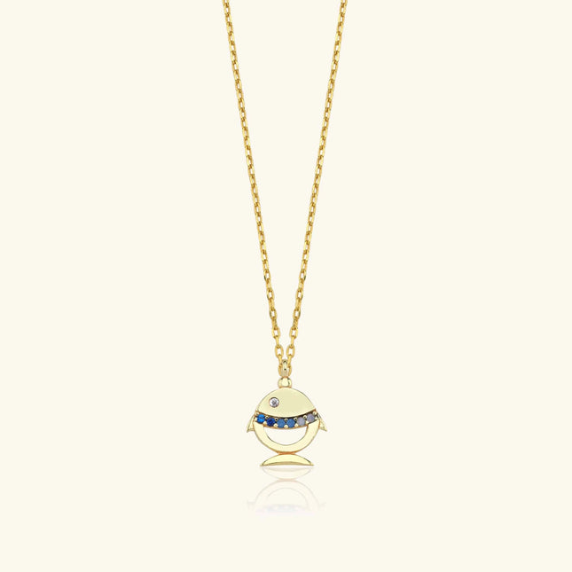 Tiny Fish Necklace with Colorful CZ Stone, 18K Gold-Plated Sterling Silver - Dabas Minimalist