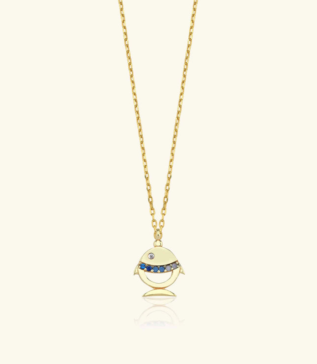Tiny Fish Necklace with Colorful CZ Stone, 18K Gold-Plated Sterling Silver - Dabas Minimalist