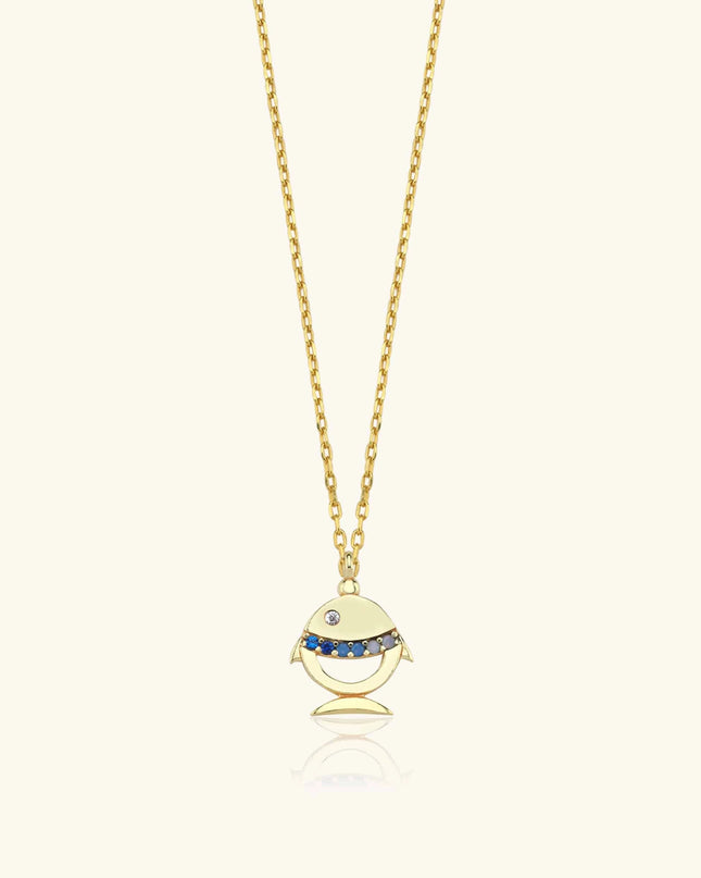 Tiny Fish Necklace with Colorful CZ Stone, 18K Gold-Plated Sterling Silver - Dabas Minimalist