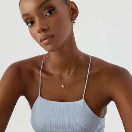 Tiny Fish Necklace with Colorful CZ Stone, 18K Gold-Plated Sterling Silver - Dabas Minimalist