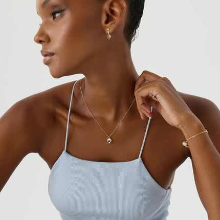 Tiny Fish Necklace with Colorful CZ Stone, 18K Gold-Plated Sterling Silver - Dabas Minimalist