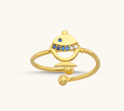 Dainty Minimalist Stone Fish Ring - Dabas Minimalist