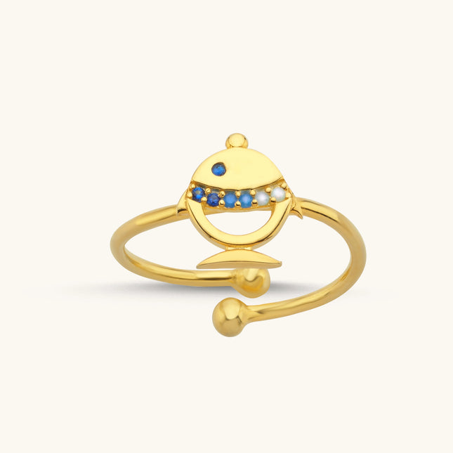 Dainty Minimalist Stone Fish Ring - Dabas Minimalist