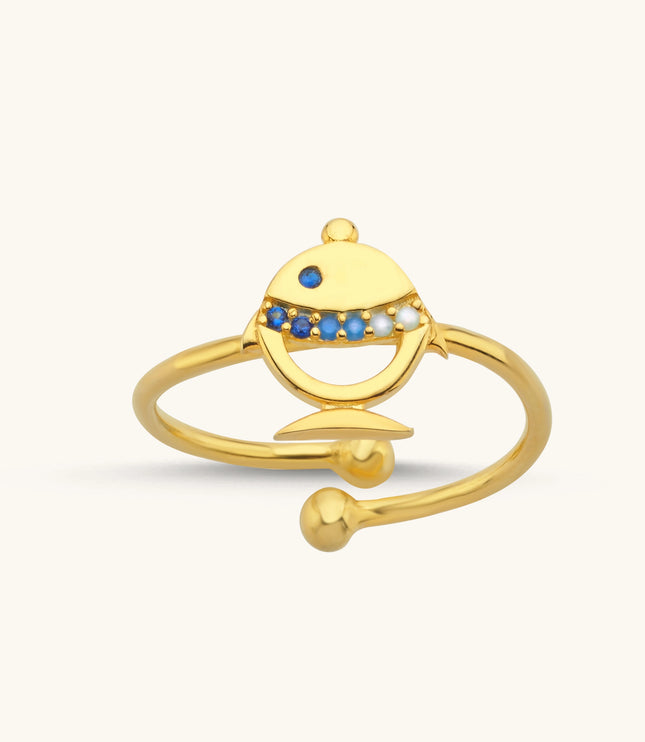 Dainty Minimalist Stone Fish Ring - Dabas Minimalist