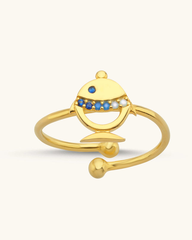 Dainty Minimalist Stone Fish Ring - Dabas Minimalist