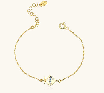 Fish Bracelet with Colorful CZ Stones, 18K Gold-Plated Sterling Silver - Dabas Minimalist