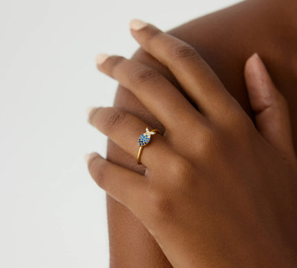 Fish Ring with Colorful CZ Stones, 18K Gold-Plated Sterling Silver - Dabas Minimalist
