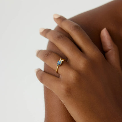 Fish Ring with Colorful CZ Stones, 18K Gold-Plated Sterling Silver - Dabas Minimalist