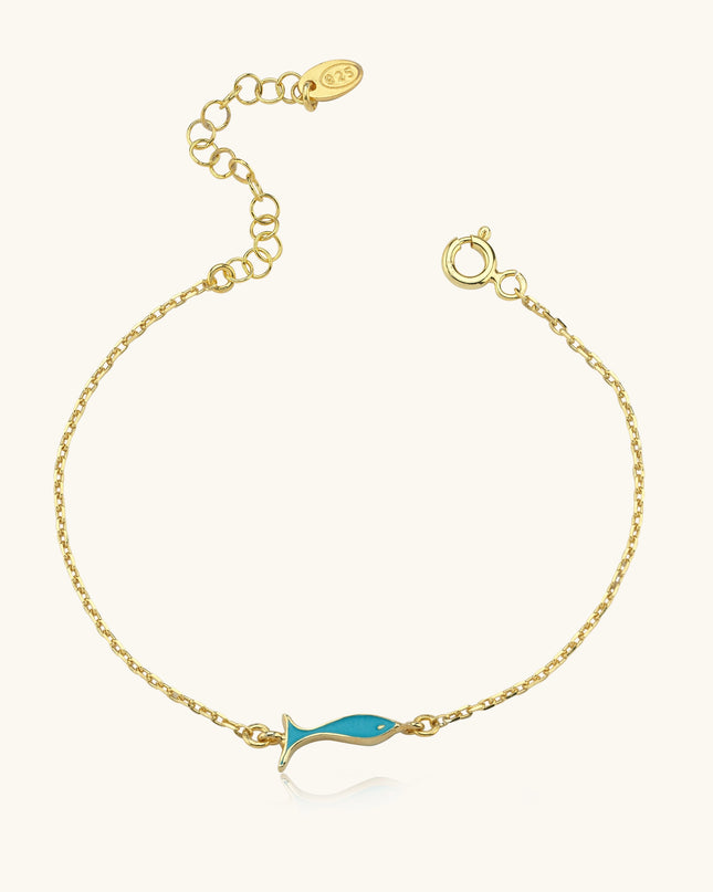 Double-Sided Fish Bracelet – 925K Sterling Silver with Enamel - Dabas Minimalist