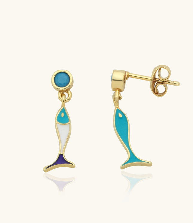 Double-Sided Fish Earrings - 925K Sterling Silver with Enamel - Dabas Minimalist