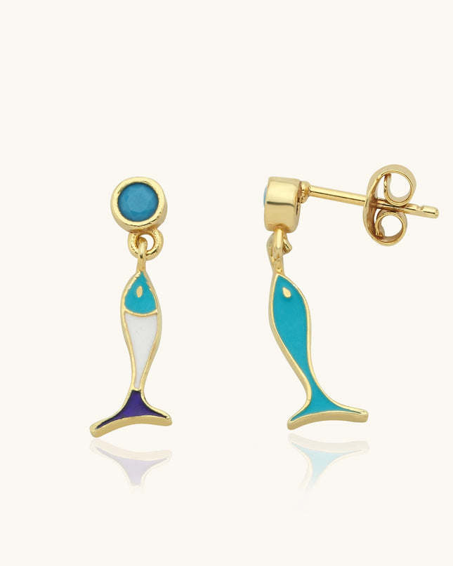 Double-Sided Fish Earrings - 925K Sterling Silver with Enamel - Dabas Minimalist