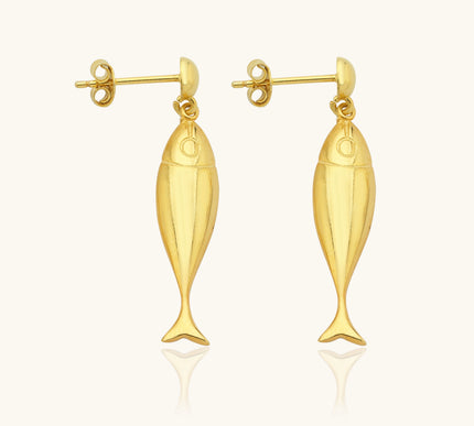 Fish Stud Earrings, 18K Gold-Plated Sterling Silver - Dabas Minimalist