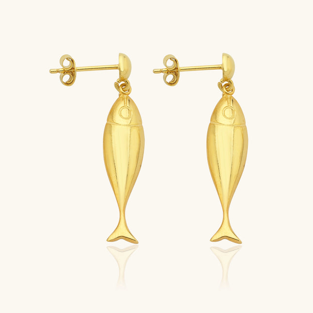 Fish Stud Earrings, 18K Gold-Plated Sterling Silver - Dabas Minimalist