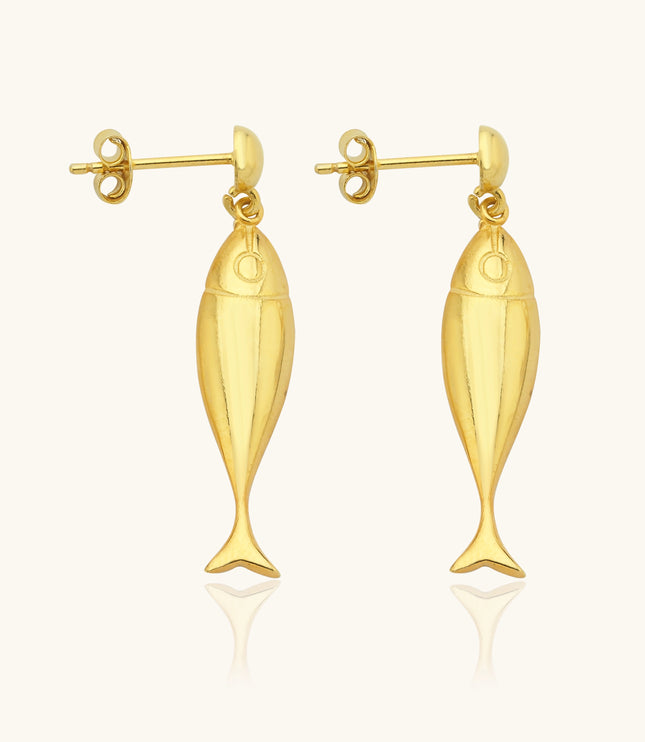 Fish Stud Earrings, 18K Gold-Plated Sterling Silver - Dabas Minimalist
