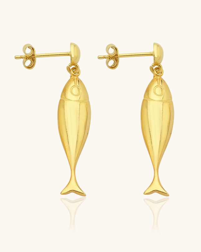 Fish Stud Earrings, 18K Gold-Plated Sterling Silver - Dabas Minimalist