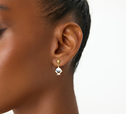 Fish Stud Earrings with CZ Stones, 18K Gold-Plated Sterling Silver - Dabas Minimalist