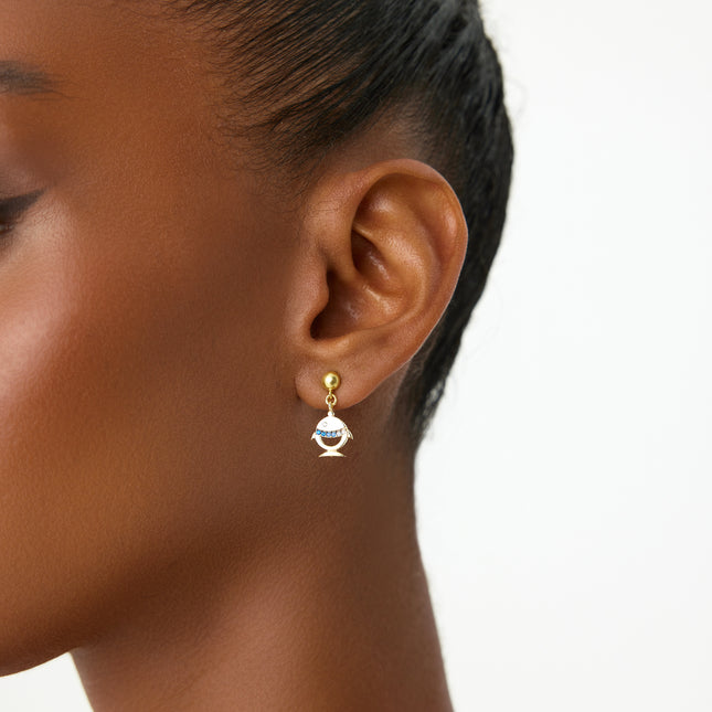 Fish Stud Earrings with CZ Stones, 18K Gold-Plated Sterling Silver - Dabas Minimalist