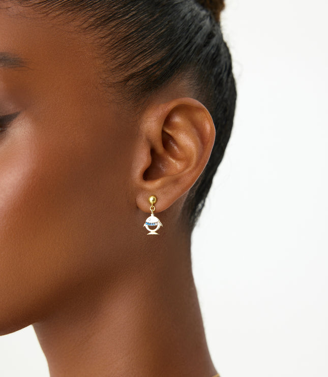 Fish Stud Earrings with CZ Stones, 18K Gold-Plated Sterling Silver - Dabas Minimalist