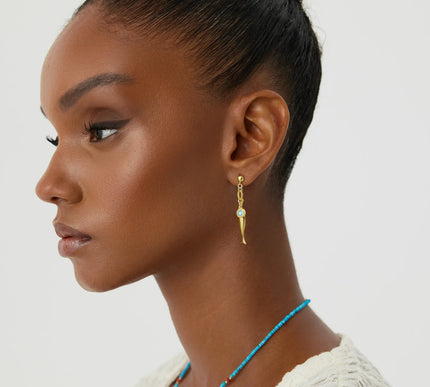 Fish Stud Earrings with Evil Eye Charm, 18K Gold-Plated Earrings - Dabas Minimalist