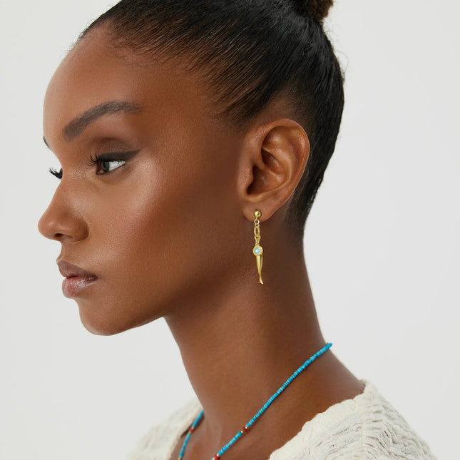 Fish Stud Earrings with Evil Eye Charm, 18K Gold-Plated Earrings - Dabas Minimalist