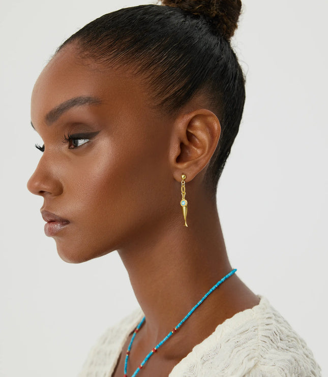 Fish Stud Earrings with Evil Eye Charm, 18K Gold-Plated Earrings - Dabas Minimalist