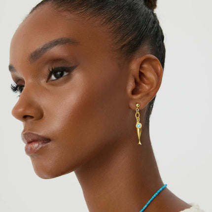 Fish Stud Earrings with Evil Eye Charm, 18K Gold-Plated Earrings - Dabas Minimalist