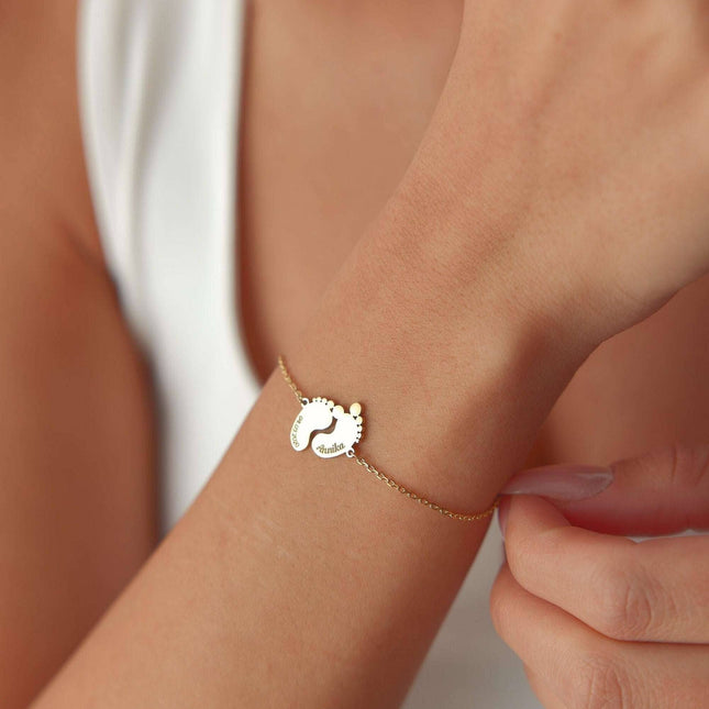 Footprint Family Name Bracelet – 18K Gold-Plated Sterling Silver - Dabas Minimalist