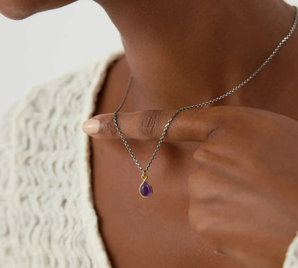 Dainty Minimalist Tear Drop Ametist Necklace - Dabas Minimalist