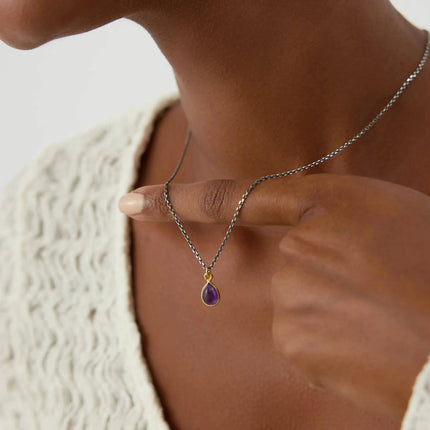 Dainty Minimalist Tear Drop Ametist Necklace - Dabas Minimalist