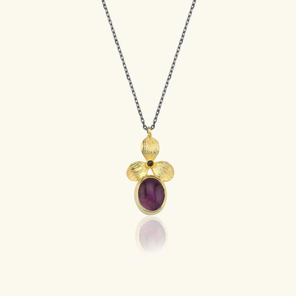 Amethyst Orchid Flower Necklace, 18K Gold-Plated Sterling Silver - Dabas Minimalist