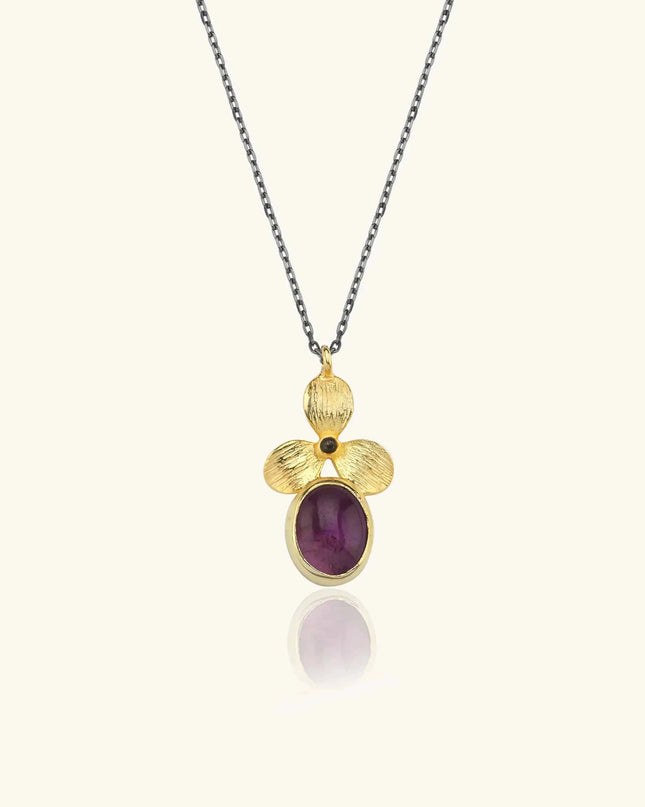 Amethyst Orchid Flower Necklace, 18K Gold-Plated Sterling Silver - Dabas Minimalist