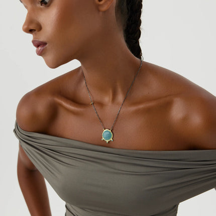 Aqua Chalcedony and Turquoise Necklace, 18K Gold-Plated Sterling Silver - Dabas Minimalist