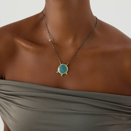 Aqua Chalcedony and Turquoise Necklace, 18K Gold-Plated Sterling Silver - Dabas Minimalist