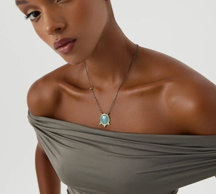 Aqua Chalcedony and Turquoise Necklace, 18K Gold-Plated Sterling Silver - Dabas Minimalist