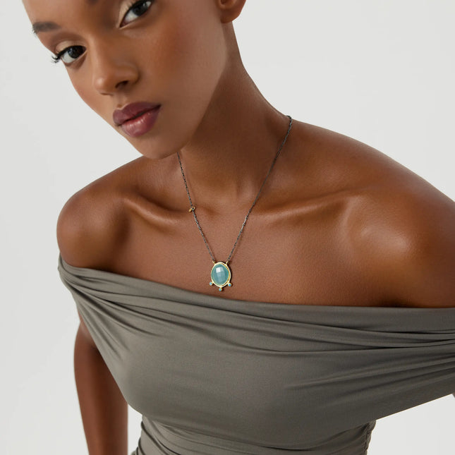 Aqua Chalcedony and Turquoise Necklace, 18K Gold-Plated Sterling Silver - Dabas Minimalist