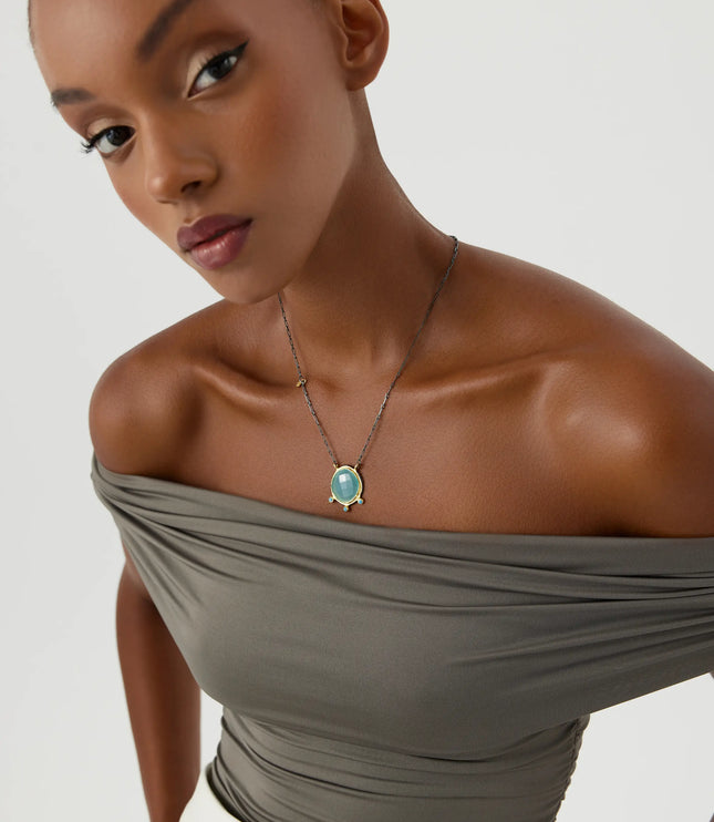 Aqua Chalcedony and Turquoise Necklace, 18K Gold-Plated Sterling Silver - Dabas Minimalist