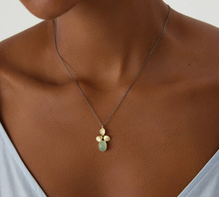Green Chalcedony and Gold Orchid Flower Pendant Necklace, 18K Gold-Plated Sterling Silver - Dabas Minimalist