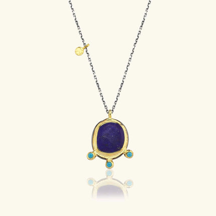 Lapis Lazuli Pendant Necklace with Turquoise Stone, 18K Gold-Plated Sterling Silver - Dabas Minimalist