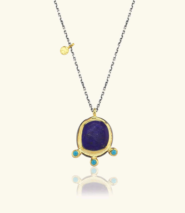 Lapis Lazuli Pendant Necklace with Turquoise Stone, 18K Gold-Plated Sterling Silver - Dabas Minimalist