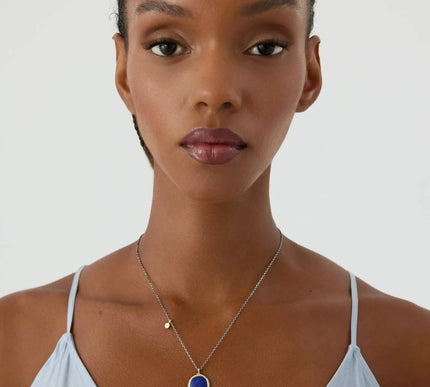 Lapis Lazuli Pendant Necklace with Turquoise Stone, 18K Gold-Plated Sterling Silver - Dabas Minimalist