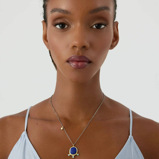 Lapis Lazuli Pendant Necklace with Turquoise Stone, 18K Gold-Plated Sterling Silver - Dabas Minimalist