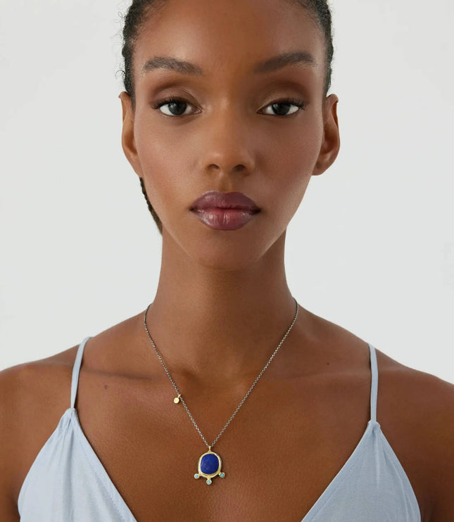 Lapis Lazuli Pendant Necklace with Turquoise Stone, 18K Gold-Plated Sterling Silver - Dabas Minimalist
